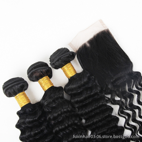 Free sample 30 inch human hair ear to ear 13x6 curly closure deep wave 3 bundles with lace frontals